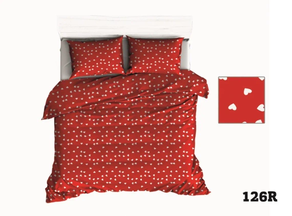 R126 Pościel bawełniana Walentynkowa serduszka Karo czerwony