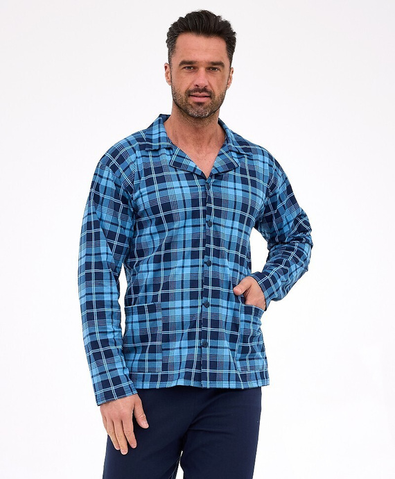 114/82 Piżama męska Cornette | Rozpinana, 100% bawełna, kołnierzyk i kieszenie