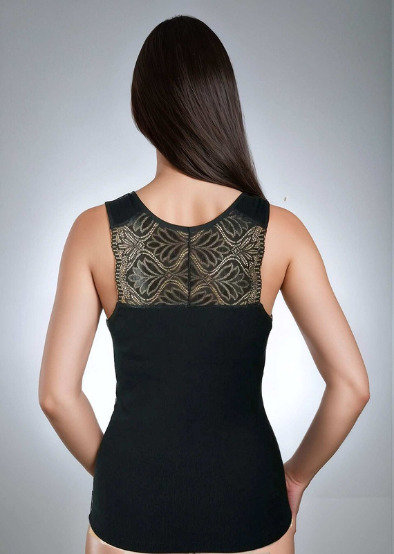 Koszulka Ovena Eldar z wiskozy prążkowanej – koronkowy dekolt V- czarny 