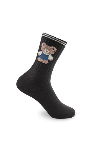 Be Snazzy SK-136 Misie Skarpety Damskie Czarne Zimowe Miękkie Nieuciskające
