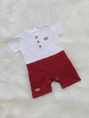 "Mieszko" rampers pajac letni Bambarillo biały-bordowy