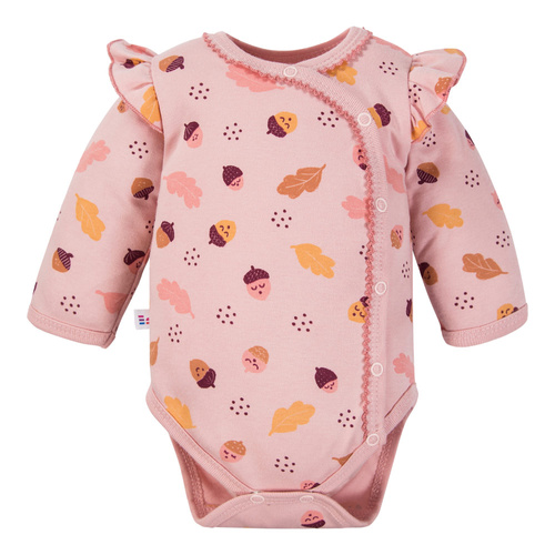 Fluffy Tails Body niemowlęce kopertowe Eevi – Różowe, długi rękaw, falbanki