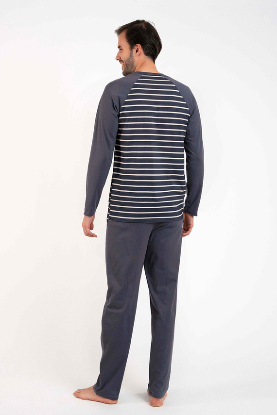 Lars Piżama Męska długi rękaw, długie spodnie Italian Fashion - druk grafitowy/grafitowy