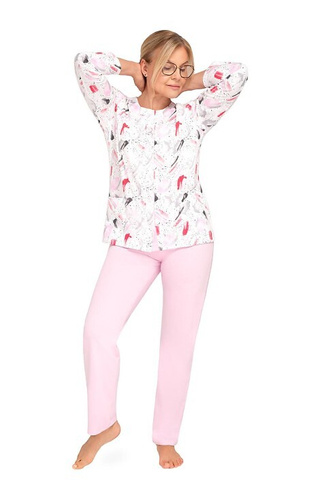 202 Maria III Piżama damska Martel 31 różowa  – bawełna, rozpinana, długi rękaw