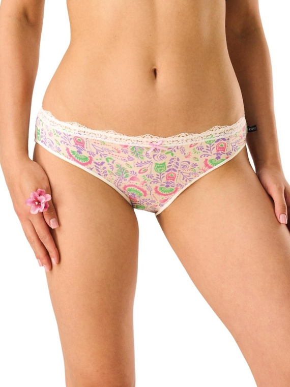 Figi LPR 460 Key biały-ecru – Wzorzysta wiskoza, mini bikini, elastyczna koronka, 2 sztuki