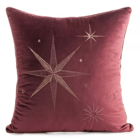 Chp 259 Poszewka świąteczna Eurofirany – bordowa welwetowa z szampańską gwiazdą