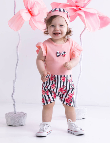 184069 Chustka niemowlęca "Nana" Nicol - paski/kwiatki