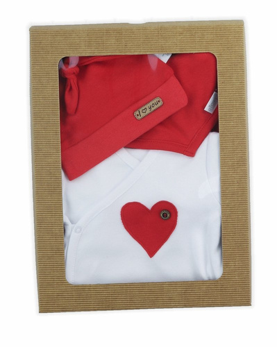 163200 Komplet czapka, body, apaszka i półśpioch "Walentynki" Nicol 