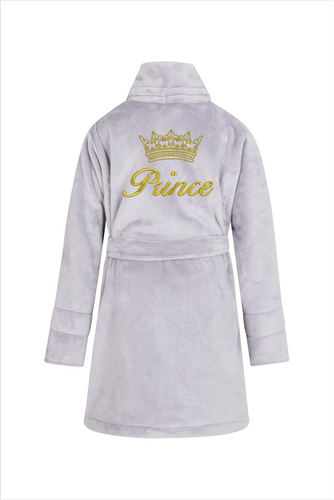 Prince + korona Szlafrok dziecięcy polarowy ByShelly - szary/złoty