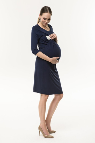 Simple - Sukienka ciążowa i do karmienia rękaw 3/4 Cool Mama pudrowy róż