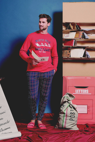 Gioew Piżama męska Sorbetto czerwona – świąteczna, w kratę, wygodna i stylowa