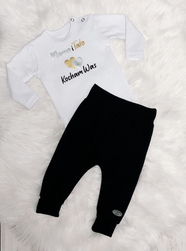 "Mamo i Tato Kocham Was" Body z długim rękawem Bambarillo - ecru 