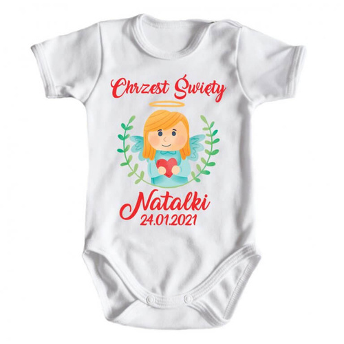 "Chrzest dla dziewczynki z imieniem" Body krótki rękaw Moocha biały