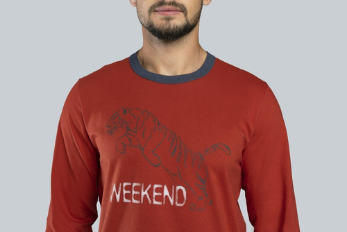 Lion Piżama męska długi rękaw, spodnie Italian Fashion - rudy/grafit