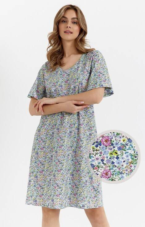 463 Koszula Nocna Cana - niebieskie kwiaty 