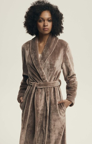 43595 Dextra Szlafrok damski Henderson coffee– miękki, wiązany, za kolano