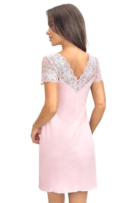 Koszulka nocna Sonia Donna z koronką różowa wiskoza | dekolt V | krótki rękaw