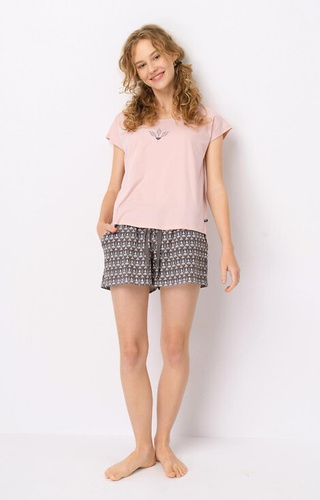 LNS 880 Piżama Damska bawełniana Key - pudrowy-mocca 