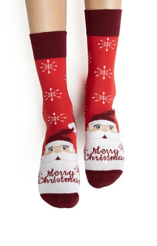 ART.136 Skarpety świąteczne damskie Steven czerwony 136 – bawełniane, ciepłe, zimowy wzór