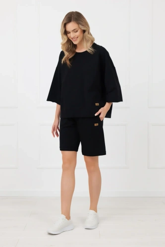 Spodenki damskie Kaori Italian Fashion bawełniane z kieszeniami-czarny