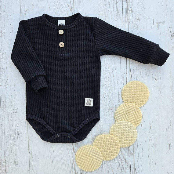 03249DRPB "Natural Waffel" Body polo z długim rękawem Makoma black