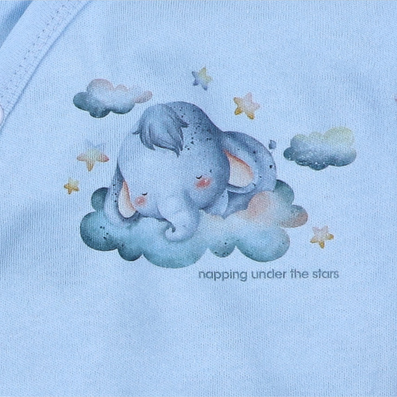 ABN-5603 Body kopertowe Nini Little Dreamers z bawełny organicznej dla niemowląt błękitne- bezniklowe napy, 100% bezpieczeństwa