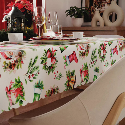 C03 Obrus świąteczny czerwony Markizeta – wodoodporny, elegancki, polska produkcja