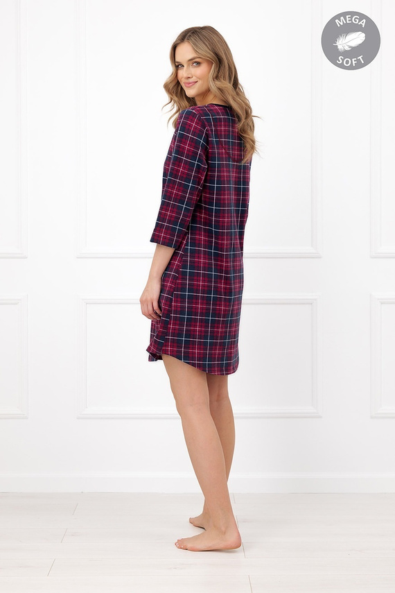 Italian Fashion Brenda Koszula nocna damska Mega Soft krata rękaw 3/4