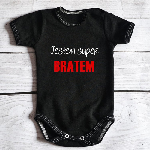 Body krótki rękaw "Jestem super bratem " Moocha czarne