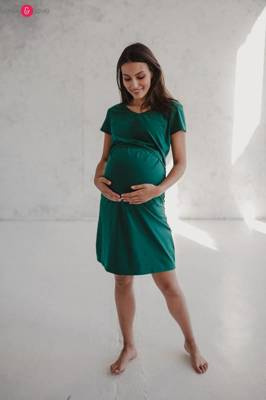 Night & Day Koszula nocna ciążowa i do karmienia krótki rękaw Milk&Love butelkowa zieleń