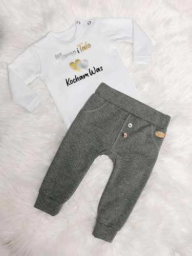 "Mamo i Tato Kocham Was" Body z długim rękawem Bambarillo - ecru 