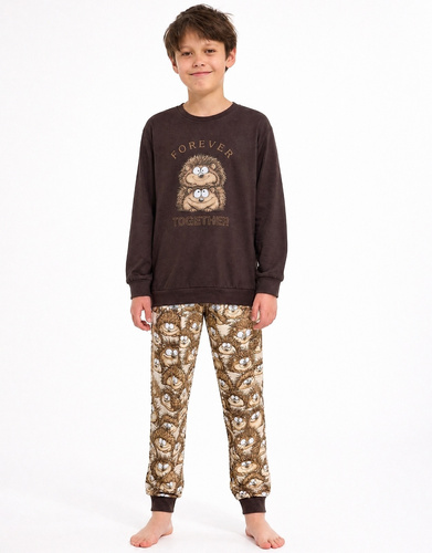Cornette Young Boy Forever 593/193,966/193Piżama Chłopięca 100% Bawełna Jeże Brązowa