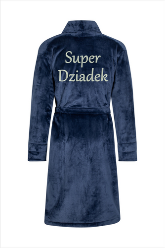 Super Dziadek Szlafrok męski polarowy ByShelly - granatowy/srebrny