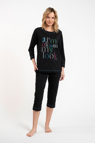 Olza Piżama Damska 3/4 rękaw, 3/4 spodnie Italian Fashion - czarny