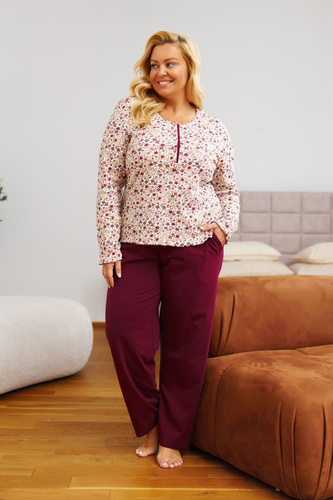 7307 Doctor Nap – Piżama damska plus size rozpinana | 95% bawełna, polska produkcja - flores