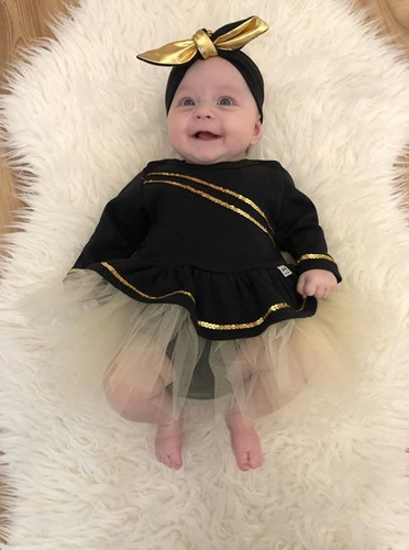 114C Little Star Sukienko-body długi rękaw Marija - czarny/złoty