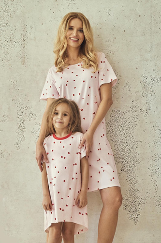 Koszula dziewczęca 3546 Maia Taro różowa– bawełniana, krótki rękaw, wzór