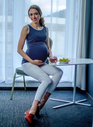 010 Bluzka ciążowa i do karmienia bez rękawków MIRACLE- granat biała lamówka