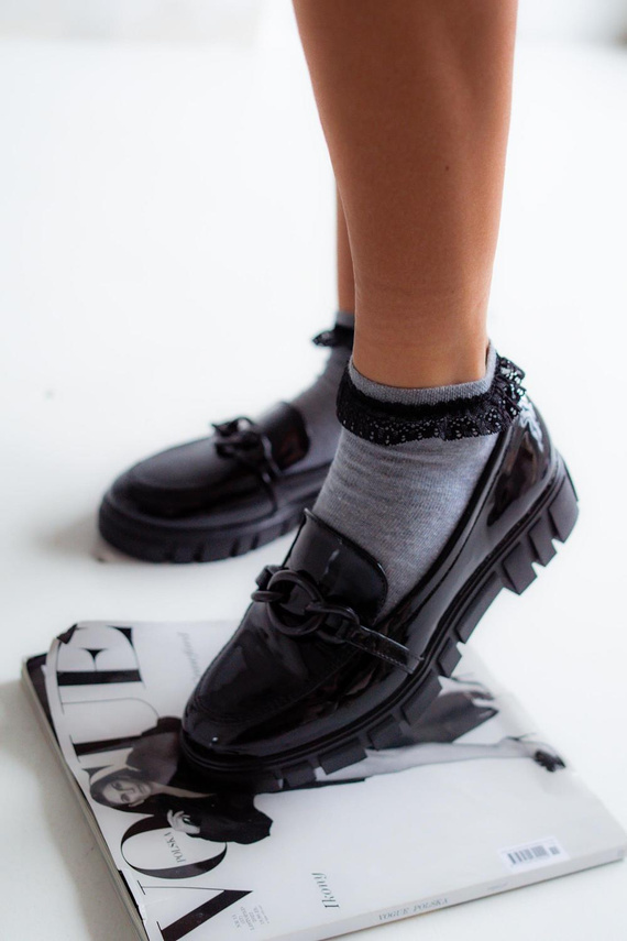 0897 Skarpety damskie z koronką Milena - jasny melanż 1 - czarna koronka