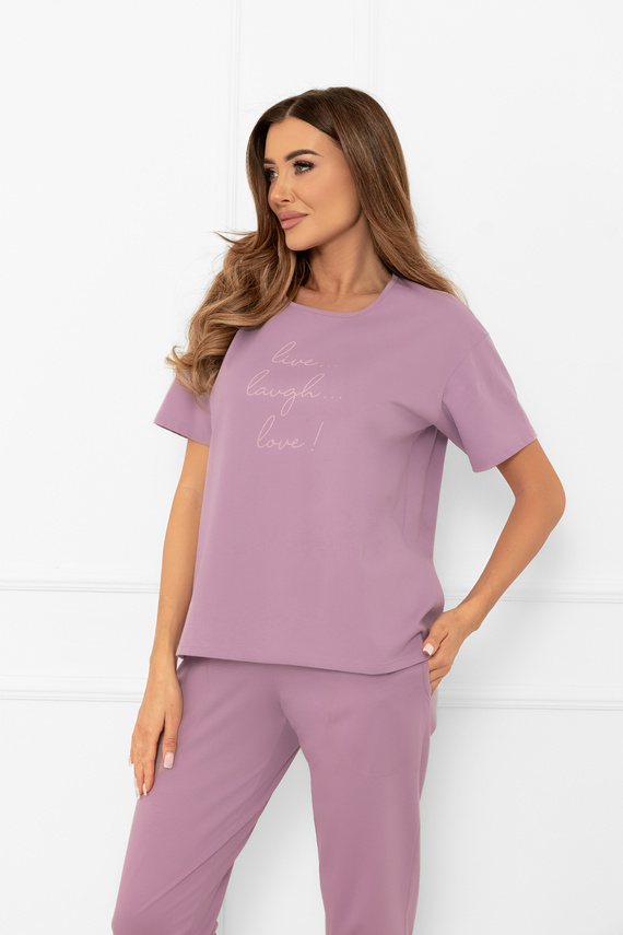 Piżama damska Ksara – krótki rękaw, spodnie 3/4, bawełna Italian Fashion - wrzosowy 