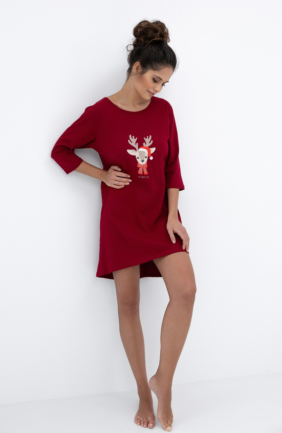 Elia Koszula nocna Sensis – bawełniana koszula damska z rękawem 3/4 i świątecznym motywem