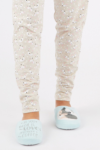 Fixy Sorbetto niebieskie – ciepłe kapcie damskie z antypoślizgową podeszwą i nadrukiem