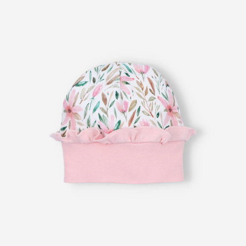 ABN-4770/KWI Pink Flowers Czapka niemowlęca z bawełny organicznej Nini druk