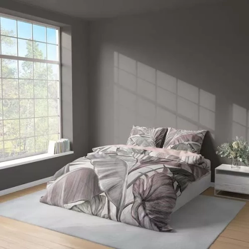 5435 A Pościel 3D z mikrofibry Tropikalne Liście Pudrowa – Detexpol