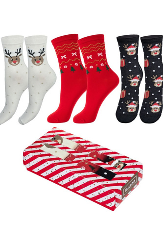 Zestaw świąteczny damski Milena 0811.017 – bawełniane 3 pary skarpet w pudełku