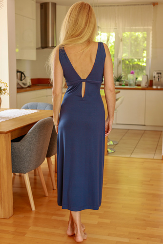 Senai Sukienka Mirale – Długa wiskozowa z dekoltem V z przodu i na plecach | Polska produkcja - granatowy