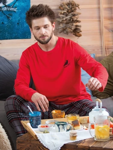 MNS 400 Piżama Męska Flanela Key- czerwony