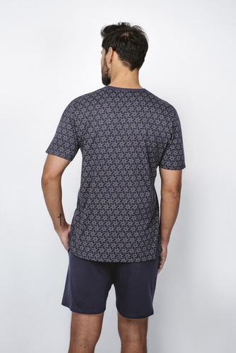 Ricardo Piżama Męska krótki rękaw, spodenki Italian Fashion - granatowy/druk