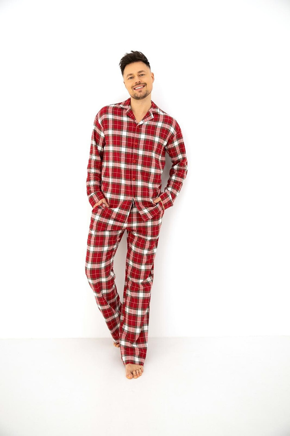 Sensis Lucas Piżama Męska Flanelowa 100% Bawełna Czerwona Krata