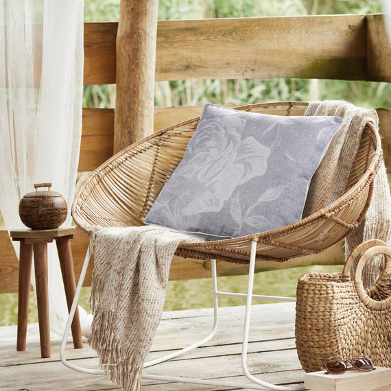 Len 10 Poszewka dekoracyjna z nadrukiem Eurofirany stalowy